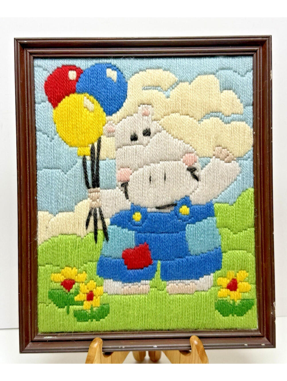 Vtg Harry Hippo Crewel Embroidery Needlepoint Framed Creative Circle #1418 Kids